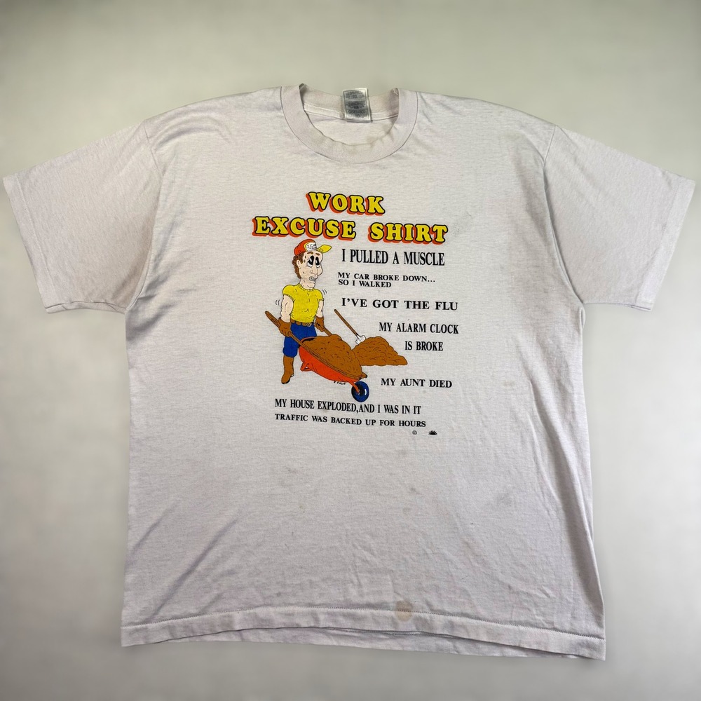 VTG Funny Work Excuse T-Shirt FOTLBest Graphic Men XL White Single Stitch Mexico